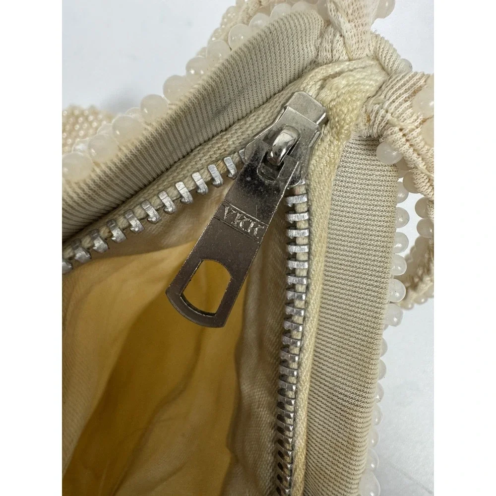 Vtg 1960s Beaded Cream Evening‎ Handbag Handmade Hong Kong Top Handle Purse